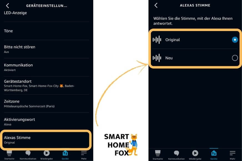 In der Amazon Alexa App kannst Du die Stimme von Alexa von “Original” zu “Neu” ändern